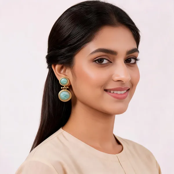 Gold___And_Green_Natural_Stone_Gold_Plated_Brass_Earrings_For_Women