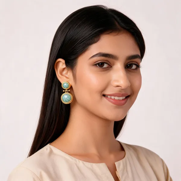 Gold___And_Green_Natural_Stone_Gold_Plated_Brass_Earrings_For_Women