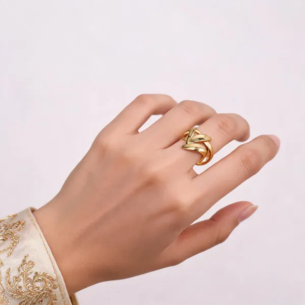 Gold_Plated_Layered_Leaf_Open_End_Ring_For_Women