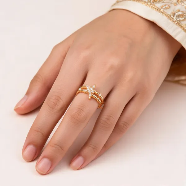 Gold_Cz_Linked_Pattern_Open_Cuff_Ring_For_Women