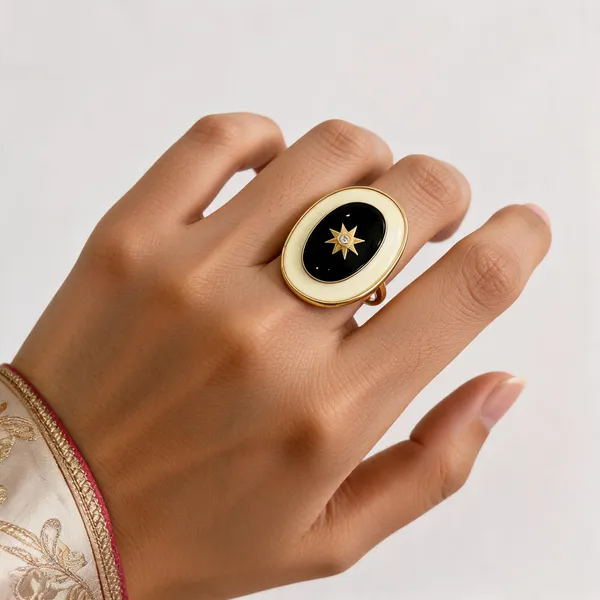 Gold_Black_White_Enamel_Plated_Brass_Handmade_Ring_For_Women