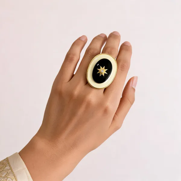 Gold_Black_White_Enamel_Plated_Brass_Handmade_Ring_For_Women