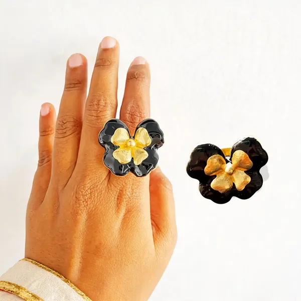 Gold___And_Black_Enamel_Gold_Plated_Brass_Ring_For_Women