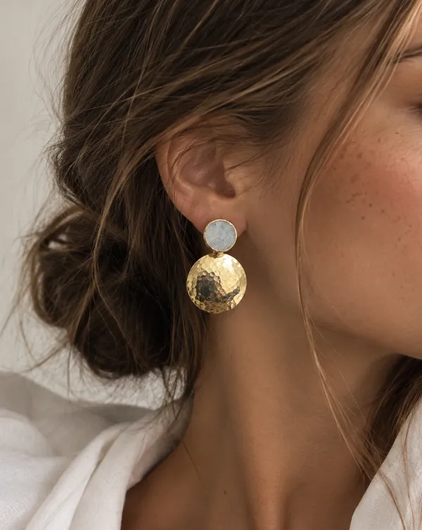 MOONSTRUCK_–_White_-_Hammered_Gold-Tone_Drop_Earrings