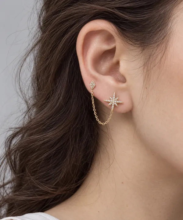ASTRÉA_–_Gold-Tone_Stainless_Steel_CZ_Double-Piercing_Single_Earring