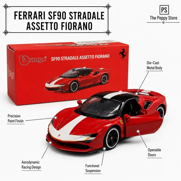 Bburago_1:64_Ferrari_SF90_Stradale_Red_White_Diecast_Model_Car