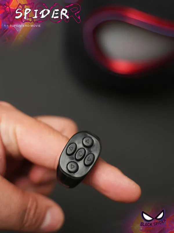 New_Spidy_Visor_Blk/Red_Eyes_Flicker_Mask_-_Ring_Remote_Control_(Premium_Quality)
