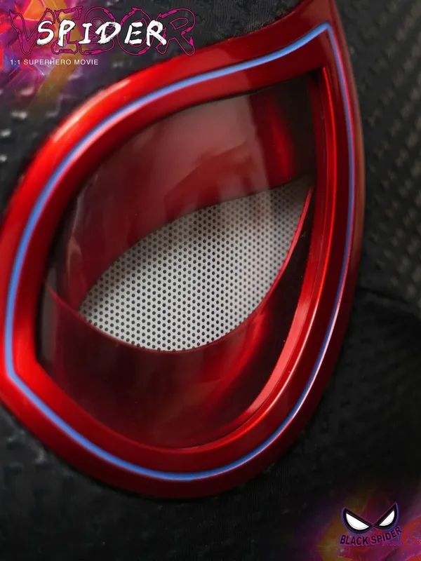New_Spidy_Visor_Blk/Red_Eyes_Flicker_Mask_-_Ring_Remote_Control_(Premium_Quality)