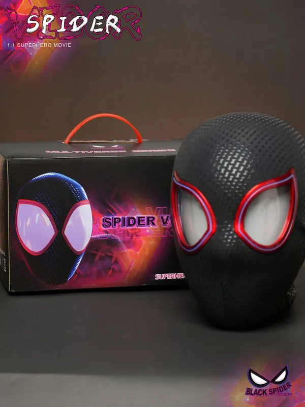 New_Spidy_Visor_Blk/Red_Eyes_Flicker_Mask_-_Ring_Remote_Control_(Premium_Quality)
