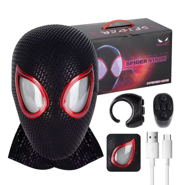 New_Spidy_Visor_Blk/Red_Eyes_Flicker_Mask_-_Ring_Remote_Control_(Premium_Quality)