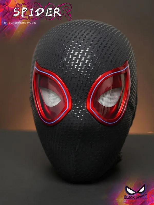 New_Spidy_Visor_Blk/Red_Eyes_Flicker_Mask_-_Ring_Remote_Control_(Premium_Quality)