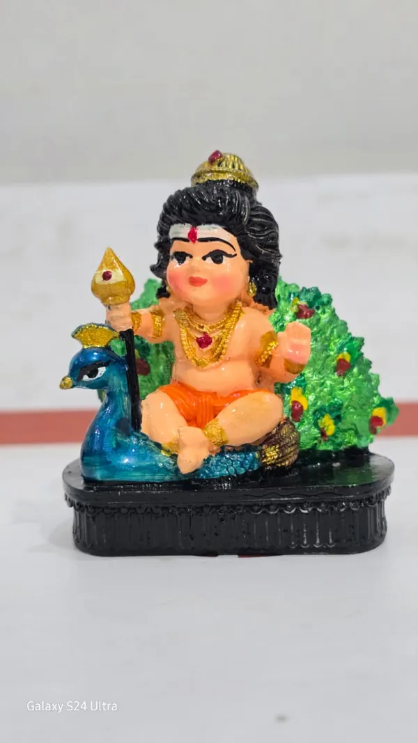Multicolor_Resin_Bal_Murugan_With_Peacock_Religious_Idol