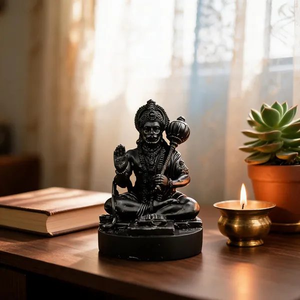 Black_Resin_Seated_Hanuman_With_Mace_Religious_Idol