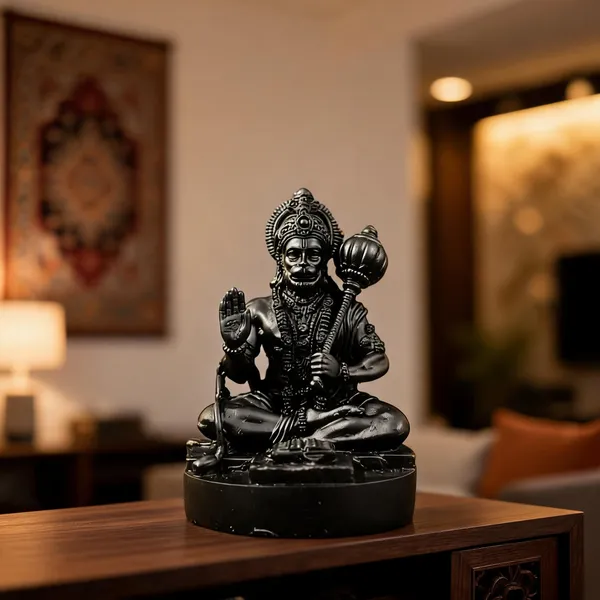 Black_Resin_Seated_Hanuman_With_Mace_Religious_Idol