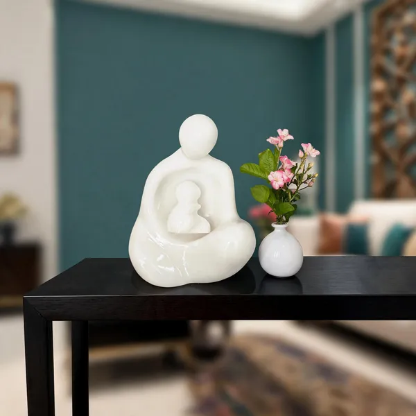 White_Resin_Abstract_Mother_And_Child_Decorative_Sculpture