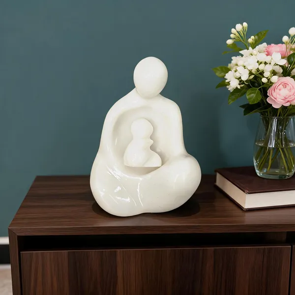 White_Resin_Abstract_Mother_And_Child_Decorative_Sculpture