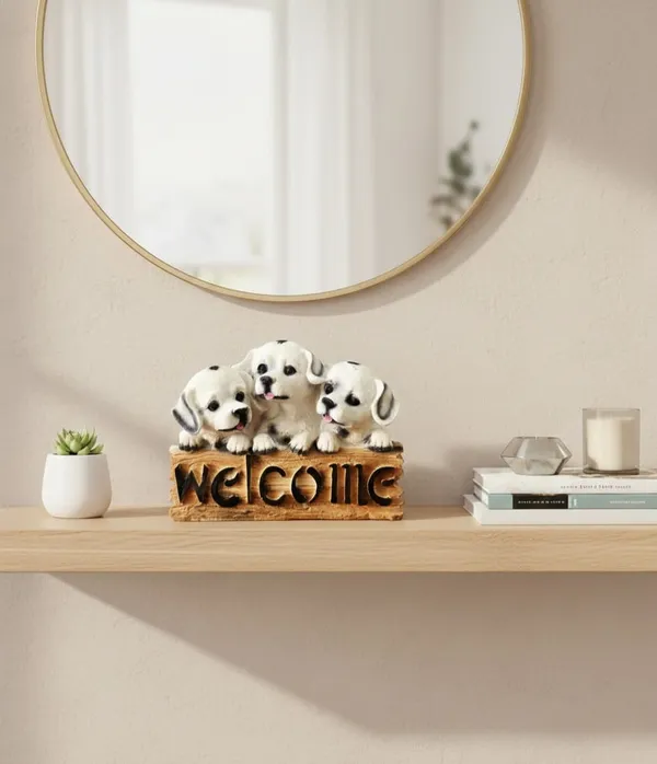 White_Resin_Decorative_Puppy_Welcome_Sign_Figurine