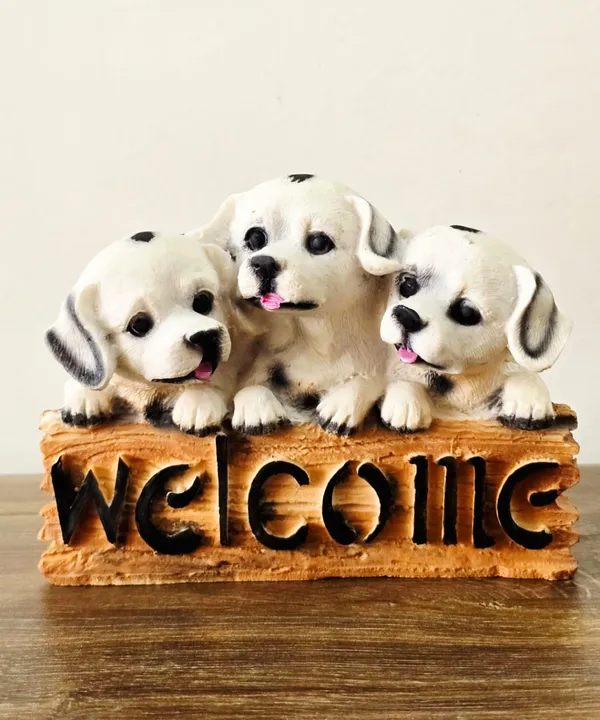 White_Resin_Decorative_Puppy_Welcome_Sign_Figurine