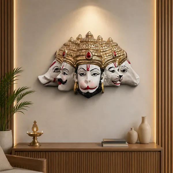 White_Gold_Resin_Devotional_Panchmukhi_Hanuman_Idol_for_Wall_Hanging