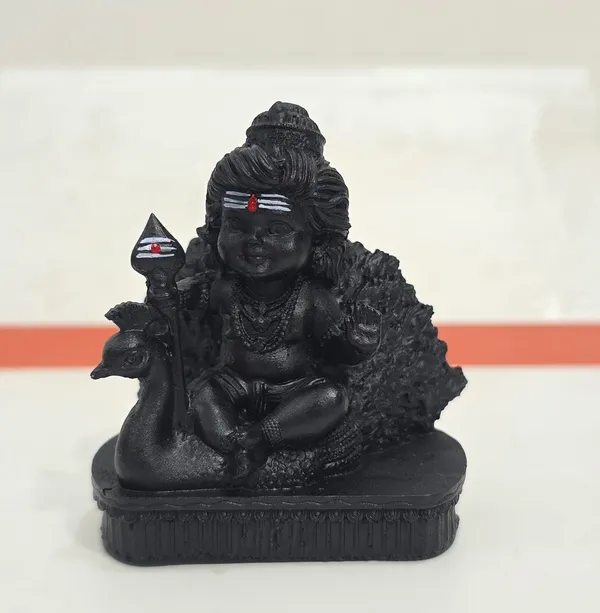 Black_Resin_Seated_Bal_Kartikeya_Murgan_With_Trident_Religious_Idol