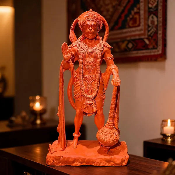 Orange_Resin_Standing_Hanuman_With_Gada_Religious_Idol