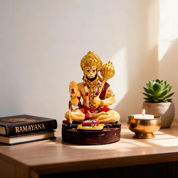 Gold_And_Red_Resin_Devotional_Seated_Lord_Hanuman_Decorative_Idol