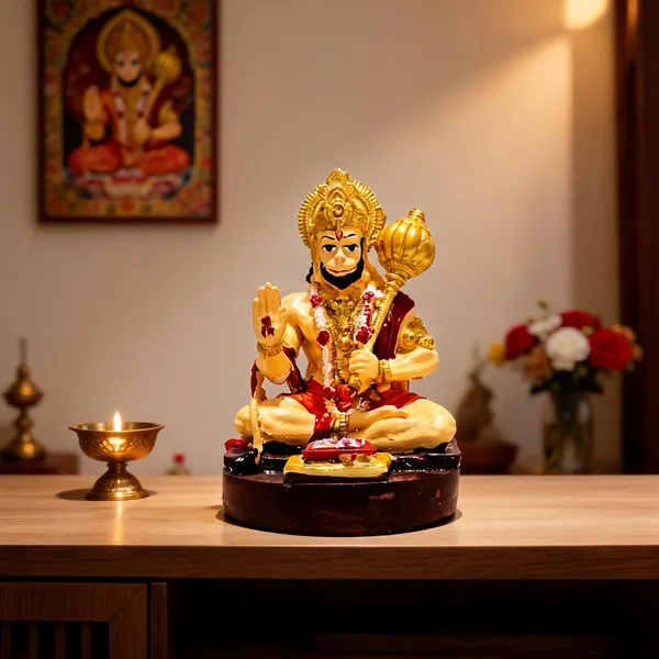 Gold_And_Red_Resin_Devotional_Seated_Lord_Hanuman_Decorative_Idol