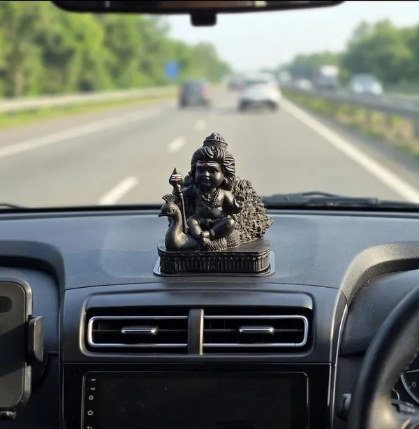 Black_Resin_Seated_Bal_Kartikeya_Murgan_With_Trident_Religious_Idol