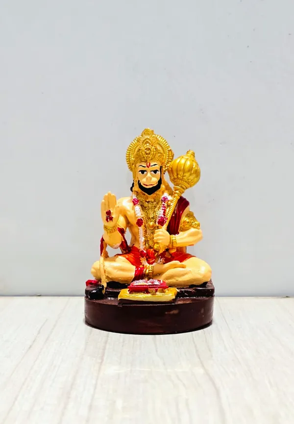 Gold_And_Red_Resin_Devotional_Seated_Lord_Hanuman_Decorative_Idol