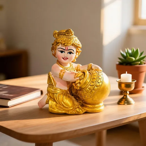 Gold_Resin_Bal_Krishna_With_Butter_Pot_Idol