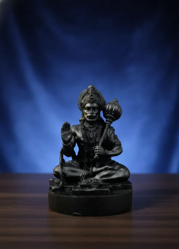 Black_Resin_Seated_Hanuman_With_Mace_Religious_Idol