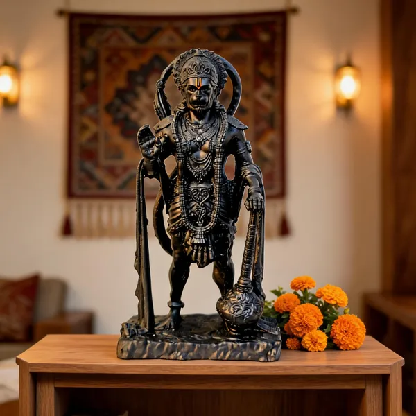 Black_Resin_Standing_Hanuman_With_Gada_Religious_Idol