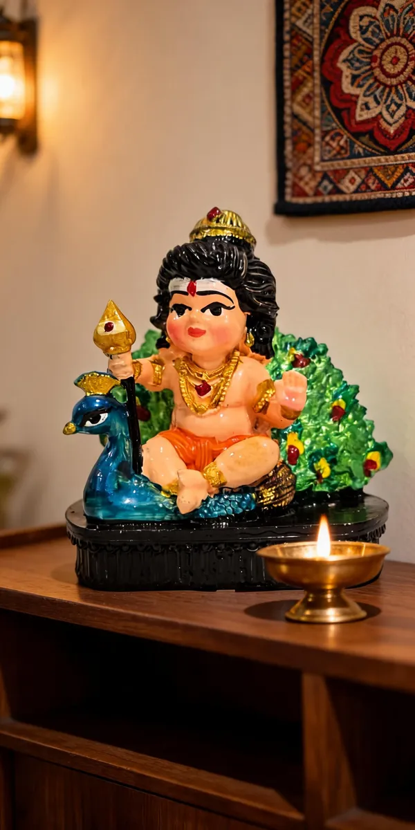 Multicolor_Resin_Bal_Murugan_With_Peacock_Religious_Idol