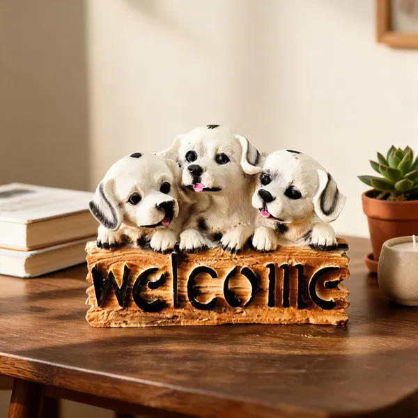 White_Resin_Decorative_Puppy_Welcome_Sign_Figurine