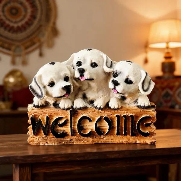 White_Resin_Decorative_Puppy_Welcome_Sign_Figurine