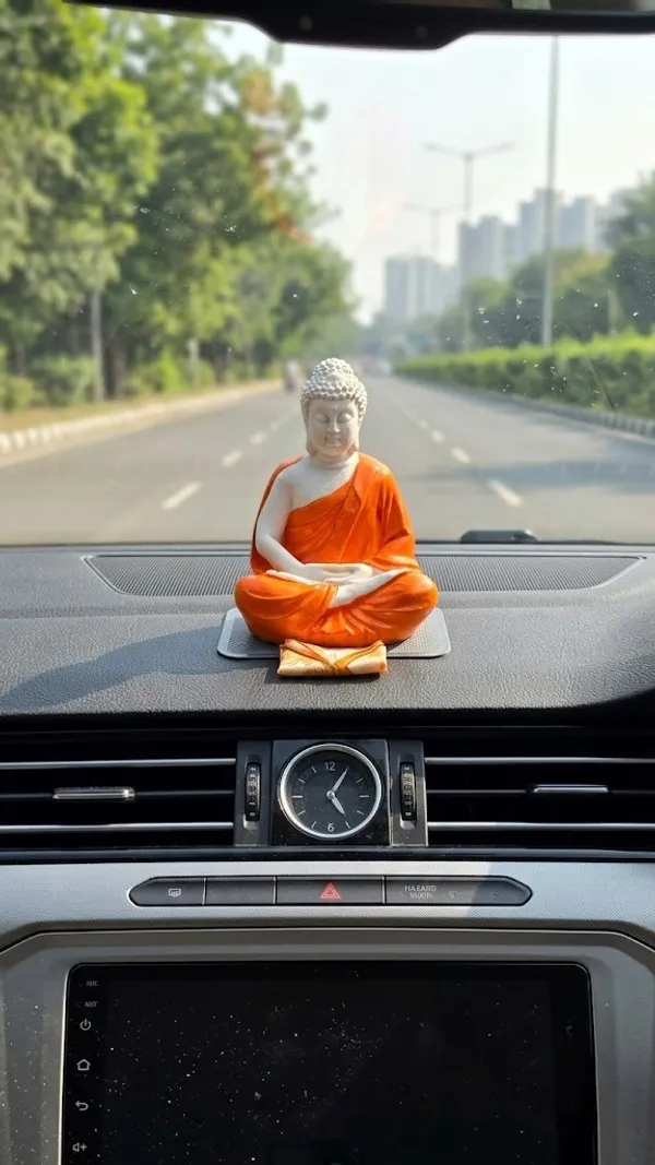 White_And_Orange_Resin_Decorative_Seated_Meditation_Buddha_Figurine