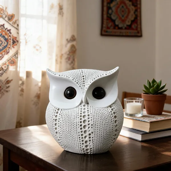 White_Resin_Decorative_Textured_Owl_Figurine