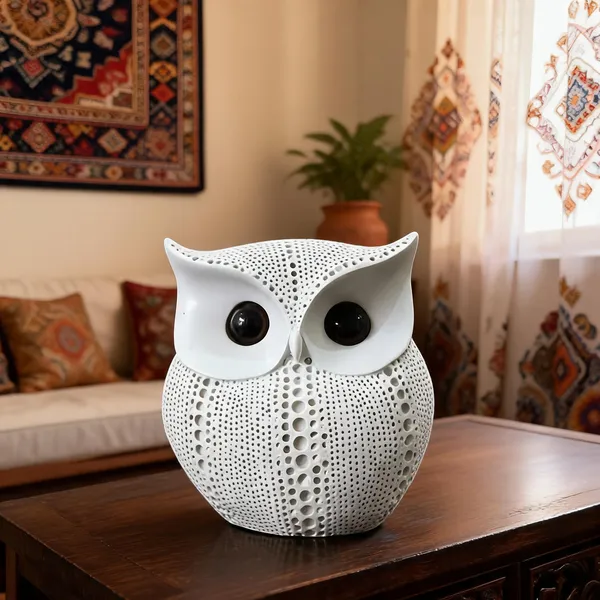 White_Resin_Decorative_Textured_Owl_Figurine