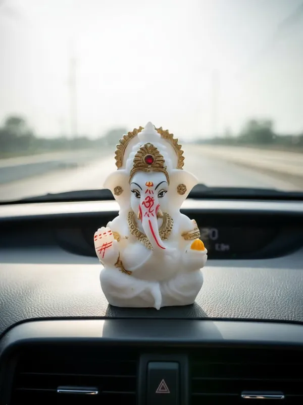 White_Resin_Devotional_Lord_Ganesha_Decorative_Idol