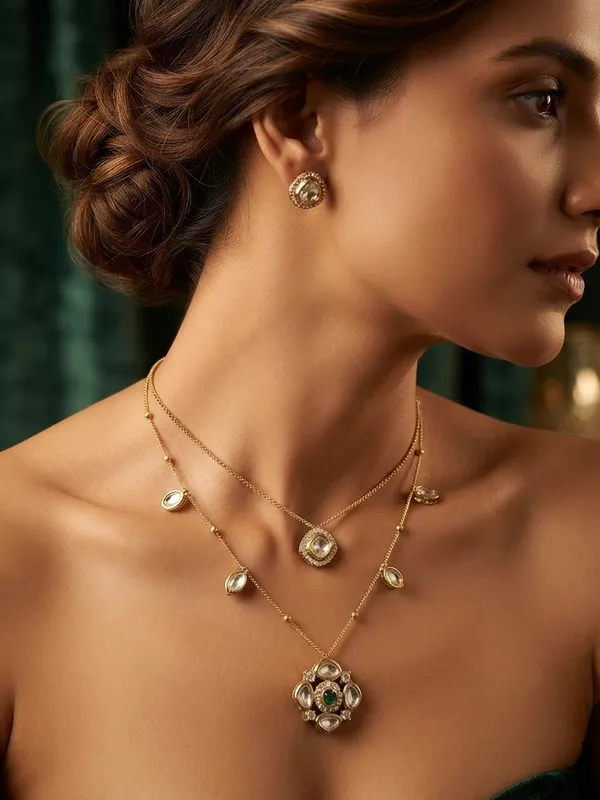 Gold_Moissanite_Layered_Stone_Necklace_Set_For_Women