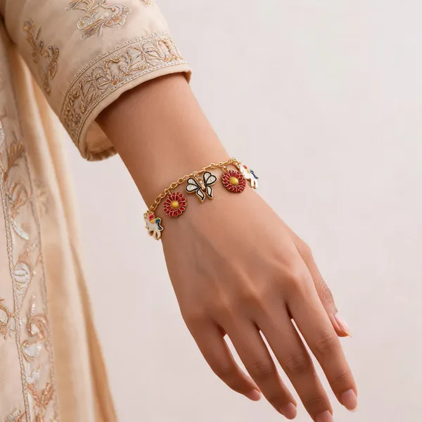 Gold_Brass_Floral_Butterfly_Charm_Bracelet_For_Women