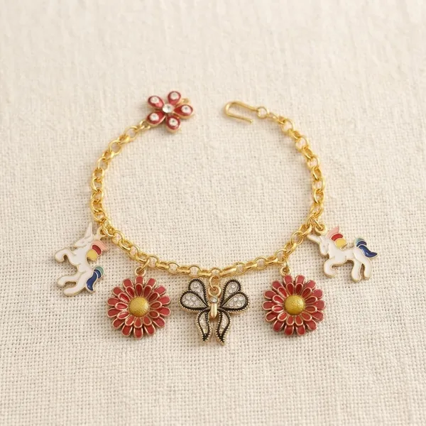 Gold_Brass_Floral_Butterfly_Charm_Bracelet_For_Women