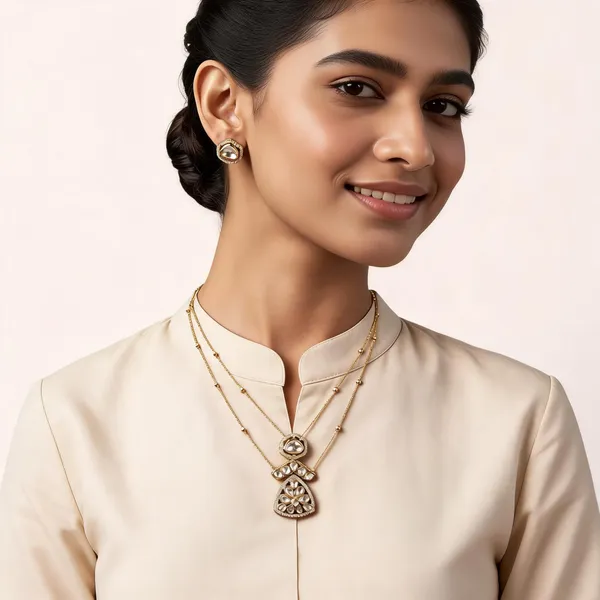 Gold_Moissanite_Floral_Teardrop_Necklace_Set_For_Women