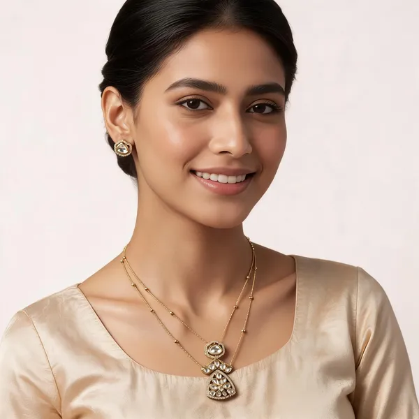 Gold_Moissanite_Floral_Teardrop_Necklace_Set_For_Women