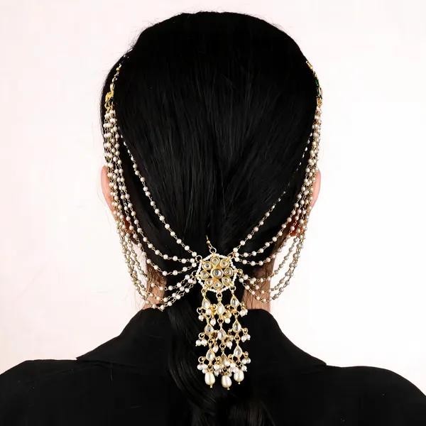 Gold_Kundan_Brass_Pearl_Chain_Bridal_Hair_Jewellery_For_Women
