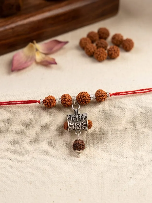 Red_And_Brown_Brass_Rudraksha_Beaded_Rakhi_For_Men