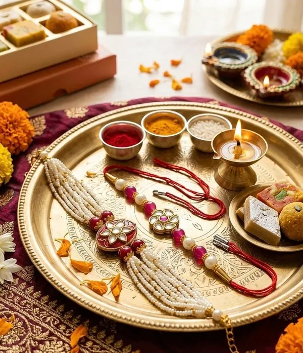 Brass_Traditional_Pearl_Rakhi_Set_For_Couple