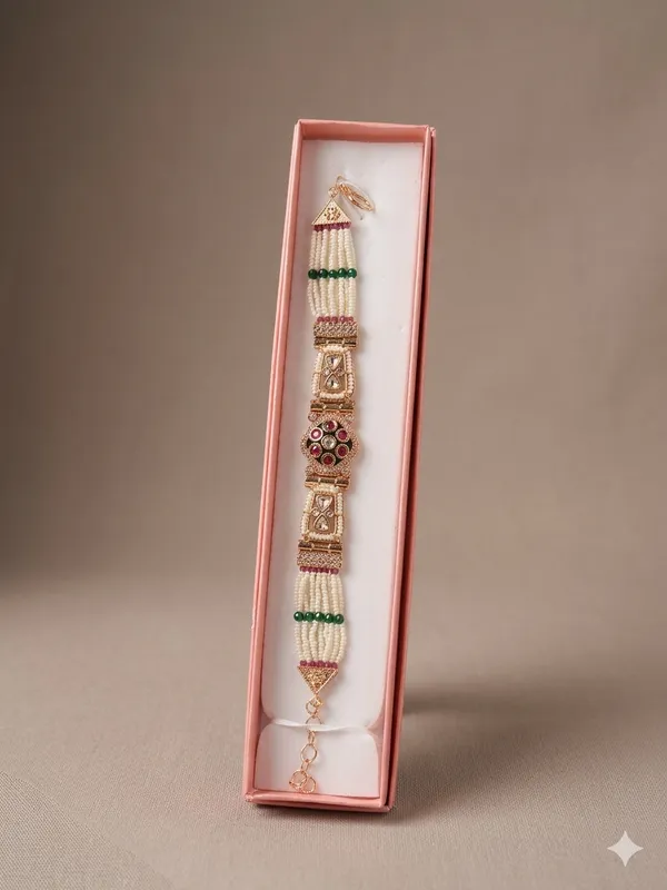 Gold_And_Green_Moissionite_Pearl_Kundan_Heavy_Bracelet_For_Women