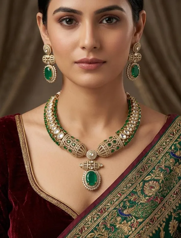 Gold_Tone_Green_Stone_Necklace_Set_for_Women