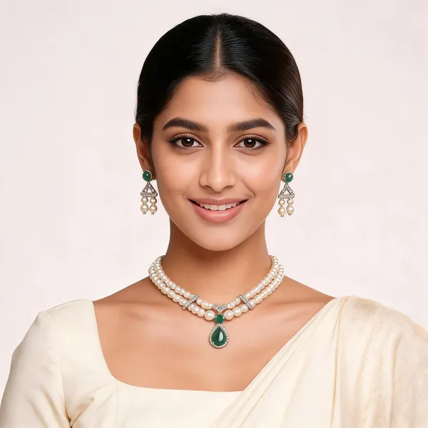 White_Green_Kundan_Pearl_Layered_Necklace_Set_For_Women